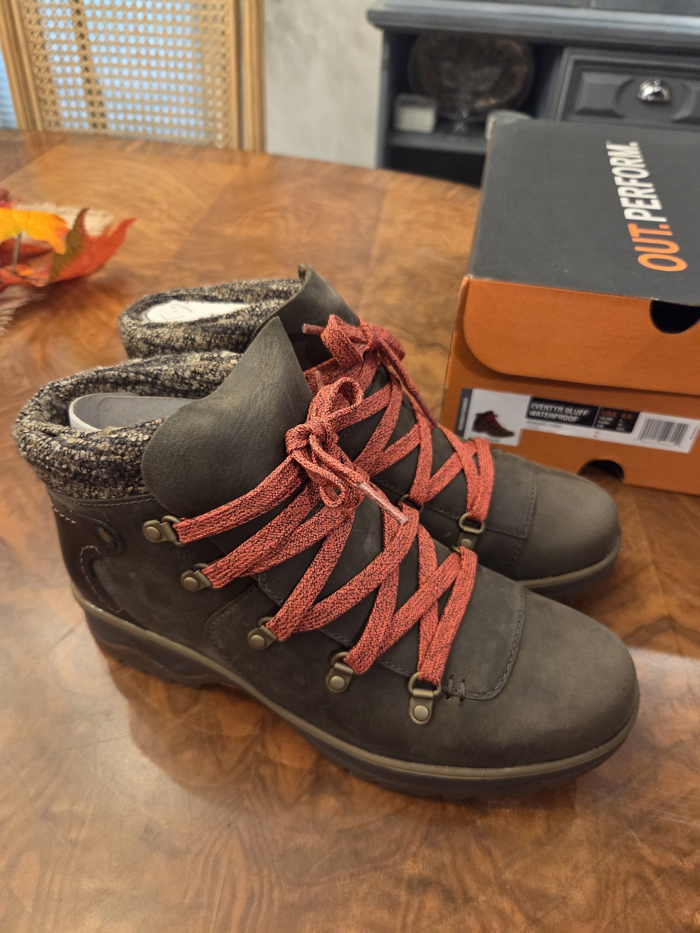 Merrell Brown Lace-Up Boots with Red Laces